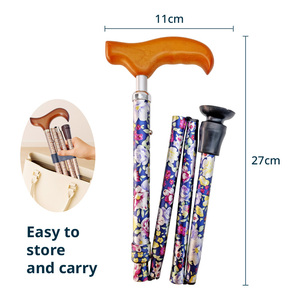 Canne pliante classique légère en aluminium avec hauteur réglable (74.5-86.5cm) Capacité de charge de 110kg Poignée en bois - Product Image 5