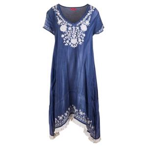 Summer Women's Loose Fit Casual Dress Neon Lime Cotton Indian Aari Embroidered Asymmetric Hem Lace Decoration <b>Beach</b> Sun <b>Tunic</b> - Product Image 6