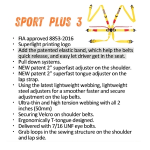 เข็มขัดนิรภัยสำหรับแข่งรถ Professional SPORT PLUS 3 ได้รับการรับรองจาก FIA ขนาด 50 มม. พร้อมระบบดึงลง บริการ OEM ODM - Product Image 5