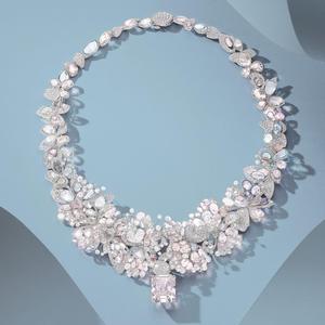 Luxury Flower <b>Statement</b> <b>Necklace</b> Women 925 Silver Diamond Emerald Cut Wedding Jewelry - Product Image 1