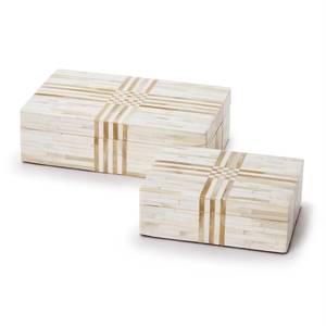 Bamboo Rectangular <b>Storage</b> Boxes Set With Minimalist Striped Pattern <b>Stackable</b> Jewelry Organizer Decorative Keepsake Box Duo - Product Image 2