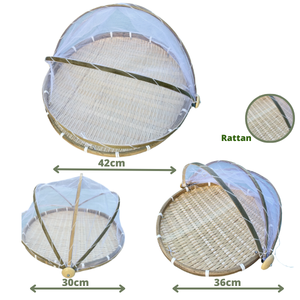 Outdoor Gathering Handmade Bamboo Food <b>Tent</b> Trays Three-Piece Set with Mesh Covers for Food Serving and Bug Protection - Product Image 1
