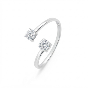 Anillo Ajustable Rhaya Jewels Clásico de Plata de Ley 925 con Baño de Rodio y Doble Zirconia Solitaria, Engaste de Puntas, Delicado para Mujer - Product Image 2
