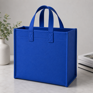 Blue Non Woven Box Bag Reusable Eco Friendly Grocery Shopping Tote for Retail Packaging Wholesale Supply - Product Image 2