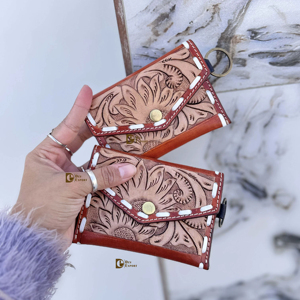 Porte-monnaie en cuir occidental de petite taille, sculpté à la main, élégant et multi-usages, pour unisexe - Vente flash - Product Image 1