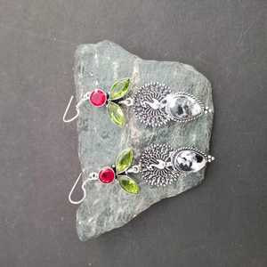 Boucles d'oreilles en jaspe buffle, grenat et péridot, en argent sterling 925, bijoux faits à la main, cadeau pour femme, anniversaire, luxe - Product Image 4