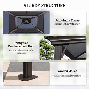 Outdoor Metal Pergola <b>Canopy</b> with 6 Hooks for Utensils Double Venting <b>Roof</b> for Porch BBQ & Coffee Outdoor Furniture - Product Image 6