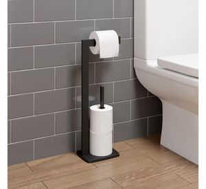 Floor Standing Iron Tissue Paper Holder With Built In Storage <b>Rack</b> For Bathroom Organization And Decorative Use - Product Image 6