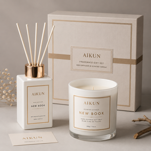 ชุดกล่องของขวัญน้ำหอมอโรมา AIKUN ดีไซน์หรูหราทันสมัย พร้อมเทียนหอมจากถั่วเหลือง และก้านไม้หอม สำหรับตกแต่งโรงแรม ล็อบบี้ และบ้าน - Product Image 3