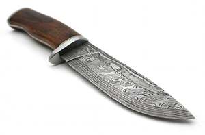 Couteau utilitaire de cuisine artisanal en acier Damas avec manche en bois de noyer, outil de préparation - Product Image 3