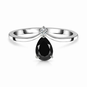 Rhaya Jewels Women's Elegant Rhodium Plated 925 Sterling <b>Silver</b> Pear Cut Black Onyx <b>Ring</b> Claw Setting Prong Dainty Band Trendy - Product Image 1
