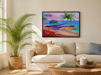 Peinture sur toile impressionniste 100% peinte à la main, paysage marin, palmier à noix de coco, scène naturelle, art mural acrylique B&C ART, support mural en fil métallique