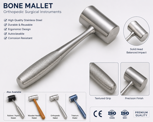 Martillo Óseo, Instrumento Quirúrgico Ortopédico de Acero Inoxidable con Empuñadura Texturizada, Autoclavable, Certificado CE - Product Image 2