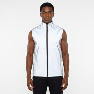 Chaleco con cuello alto y cremallera para hombre, sin mangas, color blanco sólido, ropa exterior - Product Image 6