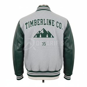 เสื้อแจ็คเก็ตวาร์ซิตี้สีเทาเขียวสำหรับผู้ชาย แขนหนัง ดีไซน์ปักลาย 35 สไตล์พรีปปี้ สำหรับใส่ในฤดูใบไม้ร่วง - Product Image 5