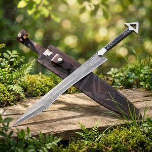 Espada de fantasía hecha a mano de acero de Damasco, hoja larga, espada medieval coleccionable personalizada con funda de cuero, OEM, el mejor regalo para él. - Product Image 5