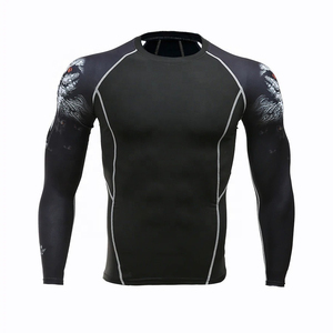 Rash Guard Black Spandex Polyester Quick Dry Compression Shirt with <b>Dragon</b> Print for Training BJJ Jiu Jitsu - Product Image 1