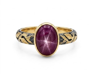 18k Gold Plated Victorian Engagement <b>Ring</b> Star Ruby Sterling Silver Handmade Gemstone <b>Indian</b> Fine Jewelry Third Party Certified - Product Image 1