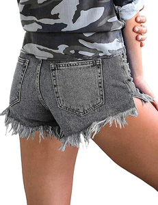 Shorts de mezclilla desgastados para mujer al por mayor, con cintura alta, diseño sin roturas en las rodillas, lavado vintage, logotipo personalizado - Product Image 3