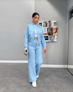 Ensemble de survêtements 2 pièces pour femmes, sweat-shirt zippé, pantalon de survêtement à jambes larges, tenue décontractée - Product Image 6