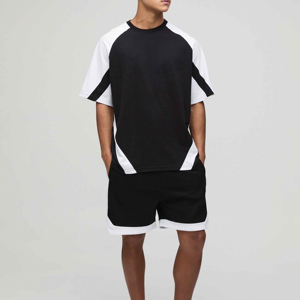 Ensemble décontracté 2 pièces à carreaux pour homme : T-shirt à capuche oversize en jersey respirant coton/polyester 200g et short – Qualité supérieure - Product Image 6