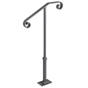 Ringhiera per scale esterna in ferro battuto grigio transizionale, a montante singolo, dispositivo di assistenza per portico per 1-2 gradini - Product Image 6