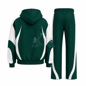Custom Logo Green White Color Blocking Tracksuit 100% Set Full <b>Zip</b> <b>Hooded</b> 450 Gsm Sweatshirt Pants - Product Image 3