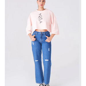 Camiseta Corta de Estilo Urbano para Mujer, Holgada, de Algodón, Lisa, Estilo Urbano, con Logotipo Personalizado, Top de Verano - Product Image 3