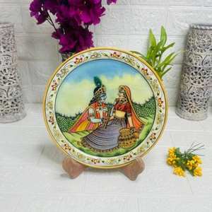 Placa de mármol Makrana hecha a mano, Radha Krishna blanca de la India, artesanías de piedra semipreciosa con toque decorativo - Product Image 1