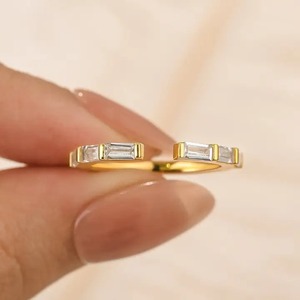 925 Moissanite Diamond <b>Open</b> Emerald Cut Half Wedding Band In Sterling Silver Yellow Gold Plated Moissanite Jewelry for Women's - Product Image 4