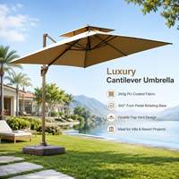 Sombrilla de Patio Moderna con Rotación de 360 Grados y Luces LED, Modelo FLD7012, Tela de PU, para Comedor, Exteriores, Hoteles, Resorts y Jardines
