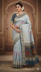 Ready Wear Premium Silk <b>Saree</b> <b>Blouse</b> Set Traditional Indian Pakistani Clothing for Party Floor-Length Wrinkle Free Quick Dry - Product Image 3