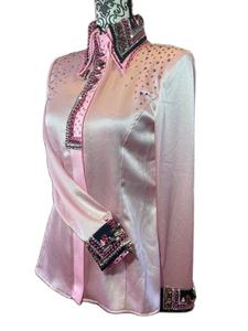 Hecho a mano Cowgirl Western Show Shirt Stretch Tafetán Tela rosa claro - Product Image 2