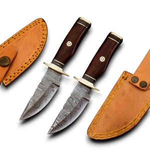 2026 New Design Wholesale Damascus Steel Drop Point Skinner Camping Knife Rosewood Handle Brass Guard Razor Sharp Fixed DIY ODM - Product Image 1
