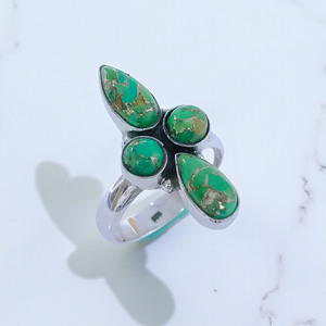 แหวนเงินแท้ 925 ดีไซน์สวยงาม แหวนเงินทำมือประดับพลอยเทอร์ควอยซ์สีเขียวทองแดง เหมาะสำหรับงานแต่งงาน สไตล์คริสเตียน - Product Image 2