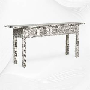 Table console en bois massif avec incrustations en os, de qualité supérieure, fabriquée à la main, avec un rangement et une présentation élégants - Product Image 1