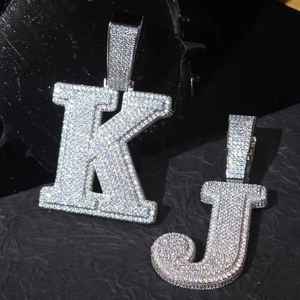 Colgantes con Letras K y J, Plata 925, Baño de Rodio, Cristal, Microincrustaciones de Diamantes de Imitación, Estilo Hiphop, Unisex - Product Image 1