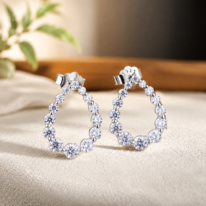 Boucles d'oreilles pendantes en argent sterling 925 avec diamants ronds brillants et moissanite, style créoles, bijoux pour femme - Product Image 1