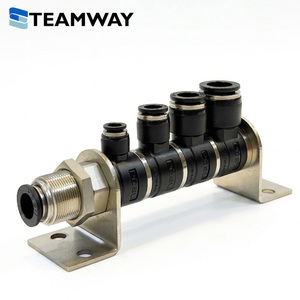 TEAMWAY Modular Pneumatic Manifold Block <b>Quick</b> Fitting with Mounting Bracket, Bulkhead Air Tube Hose <b>Connector</b> Joint - Product Image 1