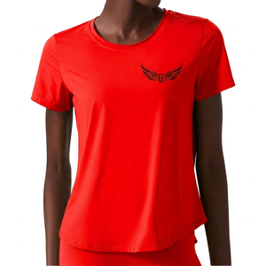 Camiseta Deportiva de Yoga para Mujer, Cuello Redondo, Manga Corta, Color Verde Oliva, Logotipo Bordado, Transpirable, Corte Regular, Color Sólido - Product Image 3