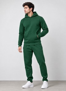 Ensemble survêtement homme en molleton marron uni à capuche et pantalon de survêtement, décontracté, séchage rapide, respirant, tenue d'hiver en deux pièces - Product Image 6