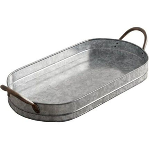 Farmhouse Galvanized Metal Serving Tray <b>Set</b> with Handles Decorative Iron Platter for Home Hotel and Restaurant Catering Use - Product Image 4