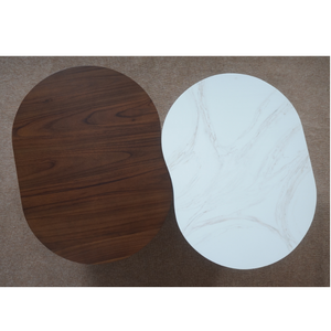 Juego de Mesas de Centro Ovaladas Modernas de Mármol y Madera, Diseño Minimalista, Mesas Encajables, Acabado Natural - Product Image 6