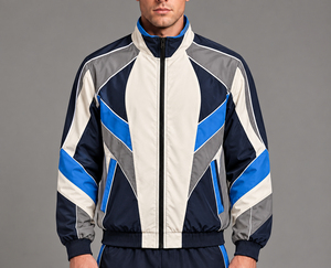 Veste de course coupe-vent noire pour homme avec blocs de couleur blancs, col montant et fermeture éclair – Idéale pour l'automne - Product Image 6