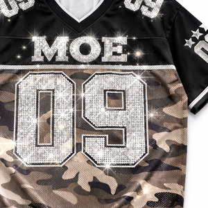 เสื้อเจอร์ซีย์อเมริกันฟุตบอลผู้หญิงลายพรางทันสมัย ประดับคริสตัลสีดำ คอวี แต่งกลิตเตอร์วิบวับ สไตล์สตรีทแวร์ - Product Image 3