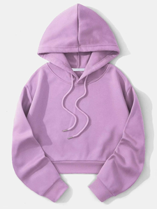 Sweat-shirt à capuche court pour femme, couleur unie, avec cordon de serrage, qualité supérieure, vente en gros OEM - Product Image 2