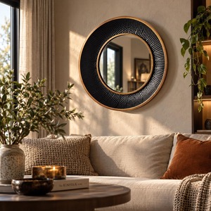 Hammered <b>Black</b> <b>Round</b> Glass & Metal <b>Frame</b> Wall <b>Mirror</b> Handmade Contemporary Design by REHMAN CRAFT - Product Image 5