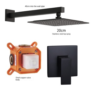Système de <span class=keywords><strong>douche</strong></span> noir mat avec robinet en laiton, pommeau de pluie de 12 pouces, ensemble mitigeur mural encastré avec boîtier pré-encastré - Product Image 5