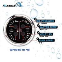 Nuevo IGauge WP804N1B-NB 80mm 12-24V Medidor de Presión de Aceite, Nivel de Combustible, Temperatura del Agua, Voltaje con Alarma, Retroiluminación LED de 7 Colores, Bisel de ABS y Lente Convexa