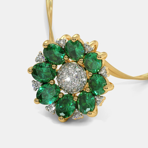 Collar con Colgante de Flor, Chapado en Oro de 18K, Piedras Verdes de Corte Esmeralda, Diamante Redondo Brillante, Cadena de Serpiente de Lujo para Mujer - Product Image 3